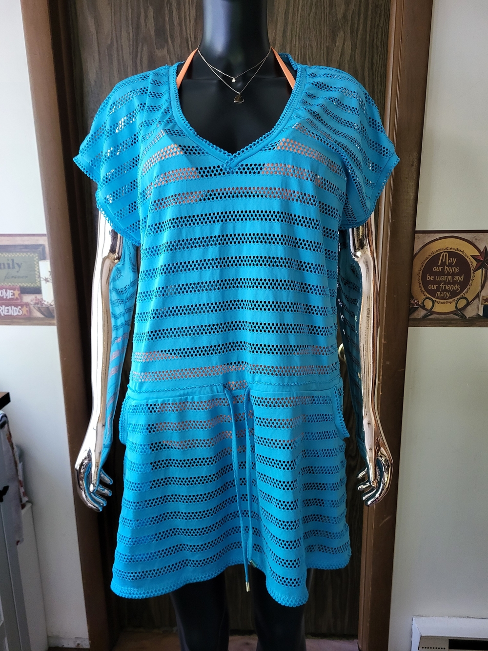 Bright Turquoise Knit Cover-Up Dress